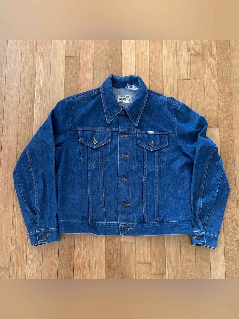 True Vintage 1970s Sedgefield Denim Jacket Trucker L Made In USA Do Nothing Blue
